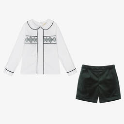 Caramelo Kids-Boys Ivory & Green Velvet Buster Suit | Childrensalon Outlet