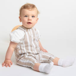 Caramelo Kids-Кремовый полосатый комбинезон для мальчиков | Childrensalon Outlet