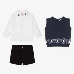 Caramelo Kids-Boys Navy Blue Festive Shorts Set | Childrensalon Outlet