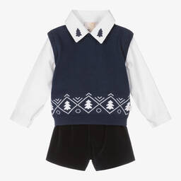 Caramelo Kids-Boys Navy Blue Festive Shorts Set | Childrensalon Outlet