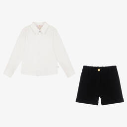 Caramelo Kids-Boys Navy Blue Velvet Shorts Set | Childrensalon Outlet