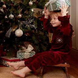 Caramelo Kids-Красная велюровая пижама со звездой для мальчиков | Childrensalon Outlet