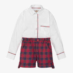 Caramelo Kids-Boys Tartan Red Cotton Outfit | Childrensalon Outlet