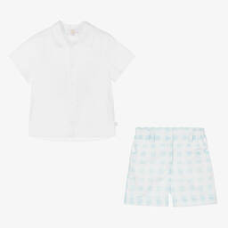 Caramelo Kids-Boys White & Blue Checked Shorts Set | Childrensalon Outlet