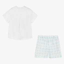 Caramelo Kids-Boys White & Blue Checked Shorts Set | Childrensalon Outlet
