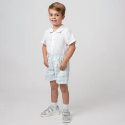 Caramelo Kids-Boys White & Blue Checked Shorts Set | Childrensalon Outlet