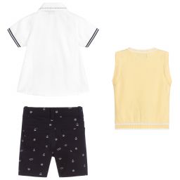 Caramelo Kids-طقم شورت 3 قطع قطن لون أصفر كحلي و أبيض للأولاد | Childrensalon Outlet