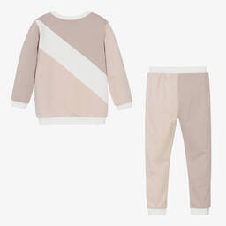 Caramelo Kids-Girls Beige Cotton Tracksuit  | Childrensalon Outlet