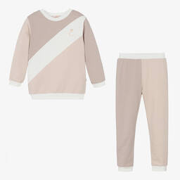 Caramelo Kids-Girls Beige Cotton Tracksuit  | Childrensalon Outlet
