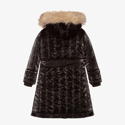 Caramelo Kids-Girls Black Fur Trimmed Coat | Childrensalon Outlet