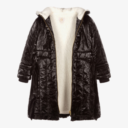 Caramelo Kids-Girls Black Fur Trimmed Coat | Childrensalon Outlet