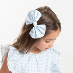 Caramelo Kids-Girls Blue Checkered Bow Clip | Childrensalon Outlet