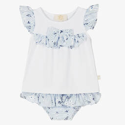 Caramelo Kids-Girls Blue Floral Shorts Set | Childrensalon Outlet