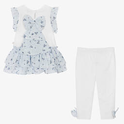 Caramelo Kids-Girls Blue & White Cotton Leggings Set | Childrensalon Outlet