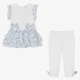 Caramelo Kids-Girls Blue & White Cotton Leggings Set | Childrensalon Outlet