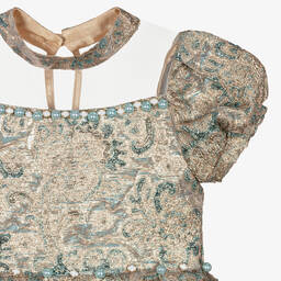 Caramelo Kids-Золотисто-синее платье и сумочка из парчи | Childrensalon Outlet