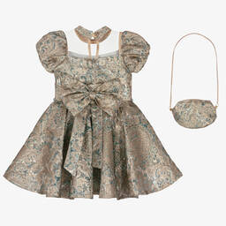 Caramelo Kids-Золотисто-синее платье и сумочка из парчи | Childrensalon Outlet