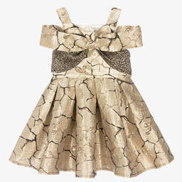 Caramelo Kids-Girls Gold Brocade Dress  | Childrensalon Outlet