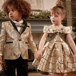 Caramelo Kids-Girls Gold Brocade Dress  | Childrensalon Outlet