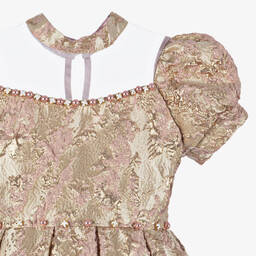 Caramelo Kids-Girls Gold & Pink Jacquard Dress Set | Childrensalon Outlet