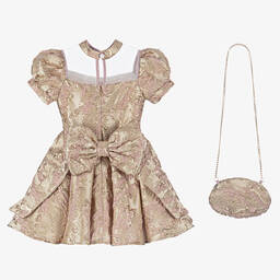 Caramelo Kids-Girls Gold & Pink Jacquard Dress Set | Childrensalon Outlet