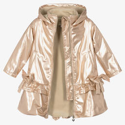 Caramelo Kids-Girls Gold Shimmer Bows Hooded Coat | Childrensalon Outlet