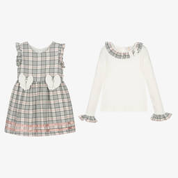 Caramelo Kids-Girls Grey & Pink Check Dress Set | Childrensalon Outlet