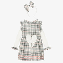 Caramelo Kids-Girls Grey & Pink Check Dress Set | Childrensalon Outlet