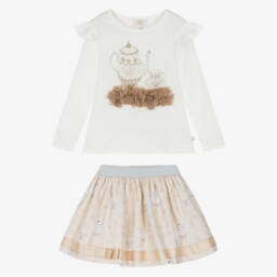 Caramelo Kids-Girls Ivory & Beige Tea Party Skirt Set | Childrensalon Outlet