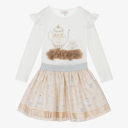 Caramelo Kids-Girls Ivory & Beige Tea Party Skirt Set | Childrensalon Outlet