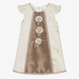 Caramelo Kids-Girls Ivory & Gold Brocade Dress | Childrensalon Outlet