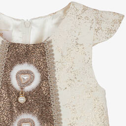 Caramelo Kids-Girls Ivory & Gold Brocade Dress | Childrensalon Outlet