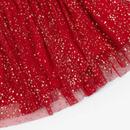 Caramelo Kids-Girls Ivory Jersey & Red Tulle Dress with Gold Dots | Childrensalon Outlet