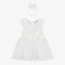 Caramelo Kids-طقم فستان قطن جيرسي وتول لون عاجي | Childrensalon Outlet