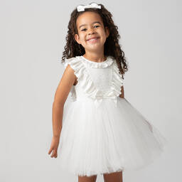 Caramelo Kids-طقم فستان قطن جيرسي وتول لون عاجي | Childrensalon Outlet