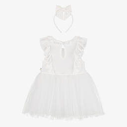 Caramelo Kids-طقم فستان قطن جيرسي وتول لون عاجي | Childrensalon Outlet