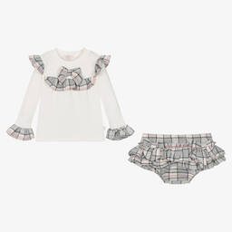 Caramelo Kids-Girls Ivory & Pink Checked Shorts Set | Childrensalon Outlet