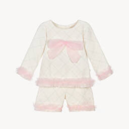 Caramelo Kids-Girls Ivory & Pink Checked Shorts Set | Childrensalon Outlet