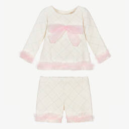 Caramelo Kids-Girls Ivory & Pink Checked Shorts Set | Childrensalon Outlet