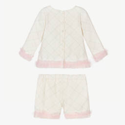 Caramelo Kids-Girls Ivory & Pink Checked Shorts Set | Childrensalon Outlet