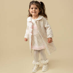 Caramelo Kids-Girls Ivory & Pink Tweed Coat | Childrensalon Outlet