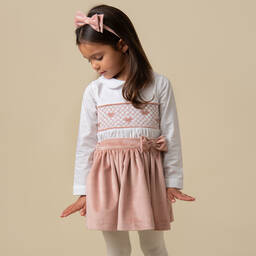 Caramelo Kids-Кремово-розовый комплект с юбкой из бархата | Childrensalon Outlet