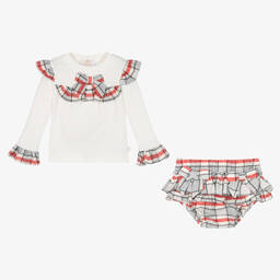 Caramelo Kids-Girls Ivory & Red Checked Shorts Set | Childrensalon Outlet