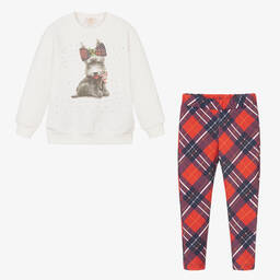 Caramelo Kids-Girls Ivory & Red Tartan Leggings Set | Childrensalon Outlet