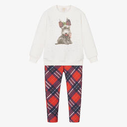 Caramelo Kids-Girls Ivory & Red Tartan Leggings Set | Childrensalon Outlet