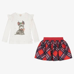 Caramelo Kids-Кремовый топ и красная юбка в клетку | Childrensalon Outlet