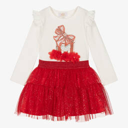 Caramelo Kids-Girls Ivory & Red Tulle Skirt Set | Childrensalon Outlet