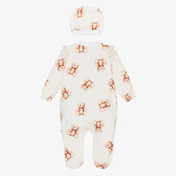 Caramelo Kids-Girls Ivory Teddy Print Babygrow Set | Childrensalon Outlet
