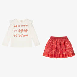 Caramelo Kids-Girls Ivory Top & Red Skirt Set | Childrensalon Outlet