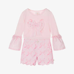 Caramelo Kids-Girls Light Pink Bow Motif Shorts Set | Childrensalon Outlet